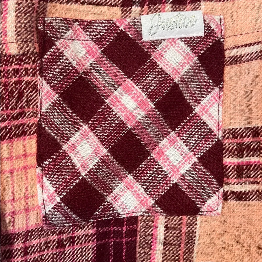 Justice Plaid Button Down Shirt - Pink and Burgundy